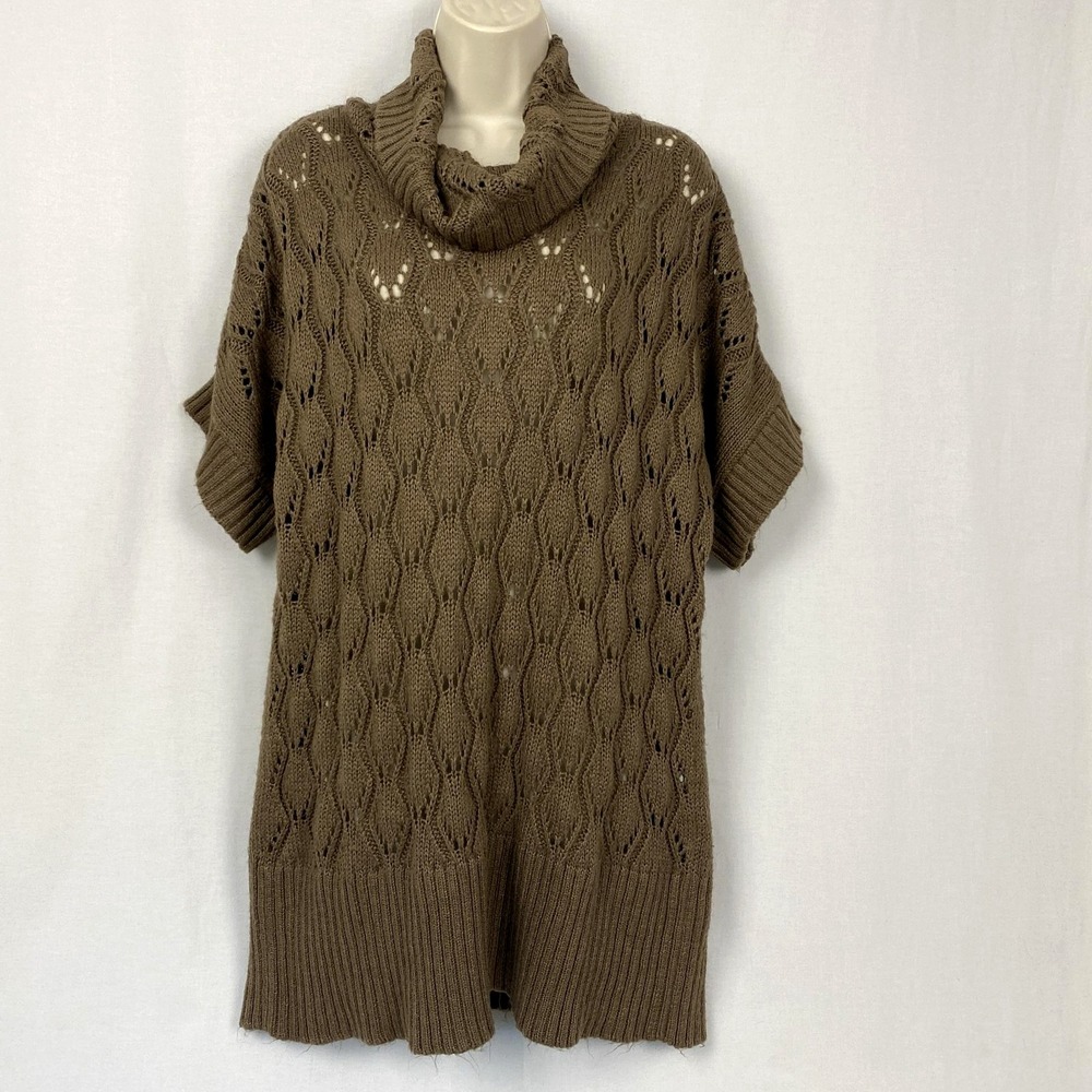 Soft Surroundings Tunic Sweater Large Brown Cowl Neck Open Chunky Knit Cozy